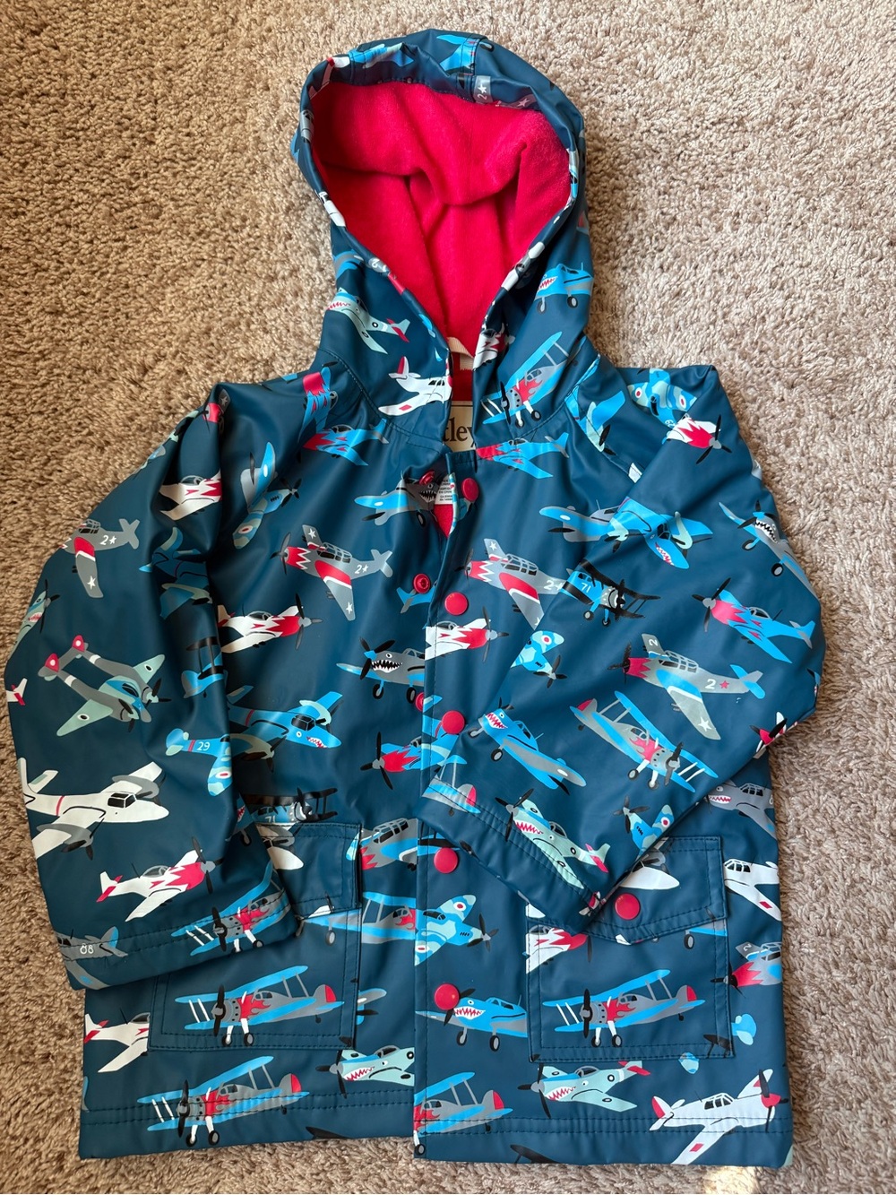 Hatley Airplane Print Raincoat with Red Lining